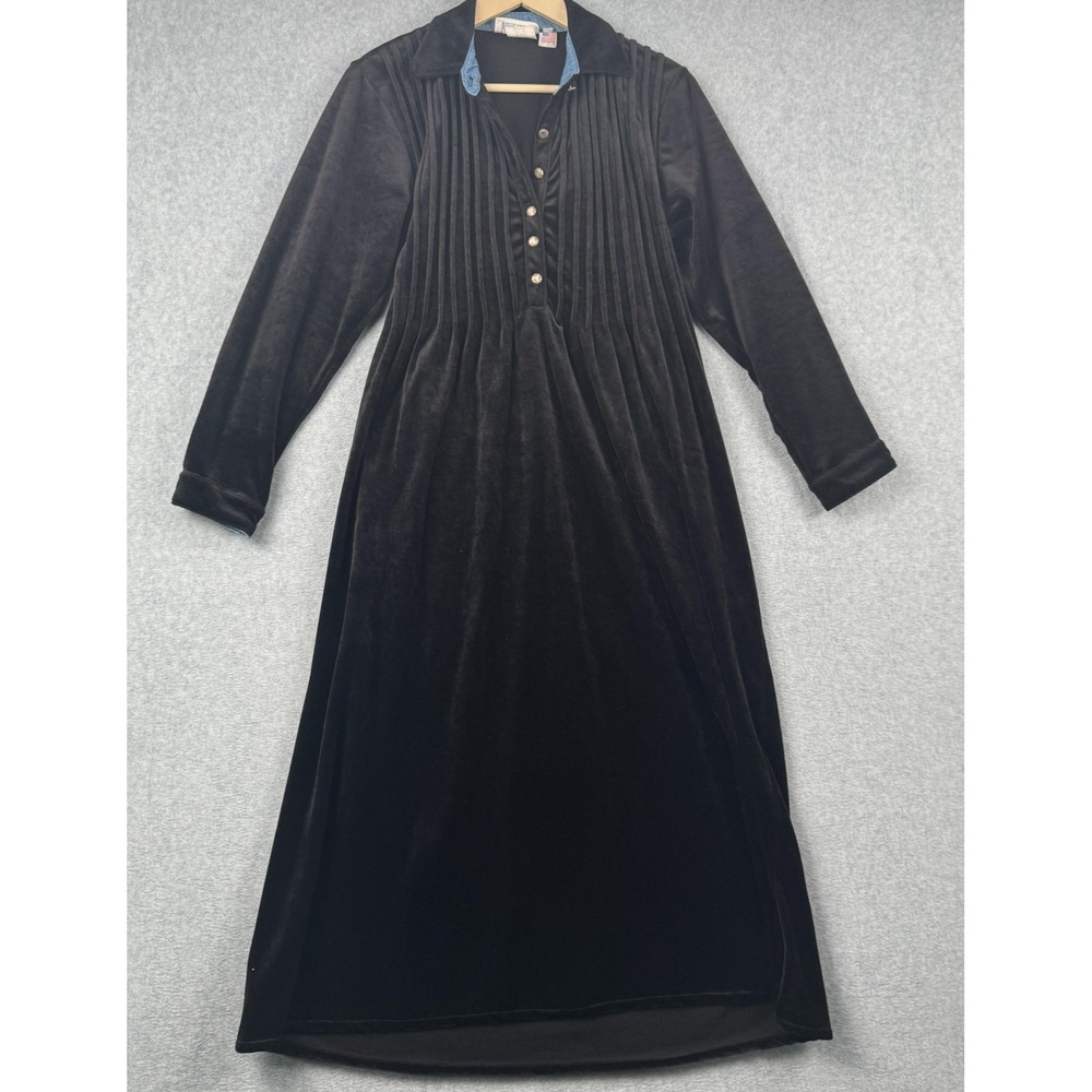 Vintage Gotcha Covered Maxi‎ Dress Womens 2P Black Velvet Button Cottage Granny